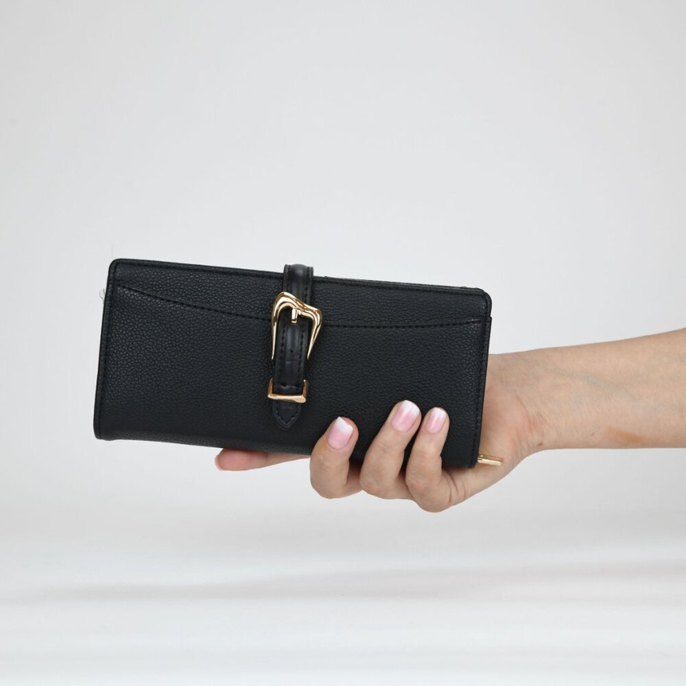 Anne Klein 2 Piece Sculpted Buckle Wallet and Removeable Card Organizer Set